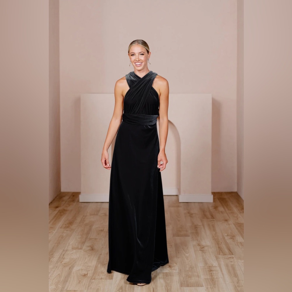 Revelry Micah Convertible Black Velvet Bridesmaids Dress